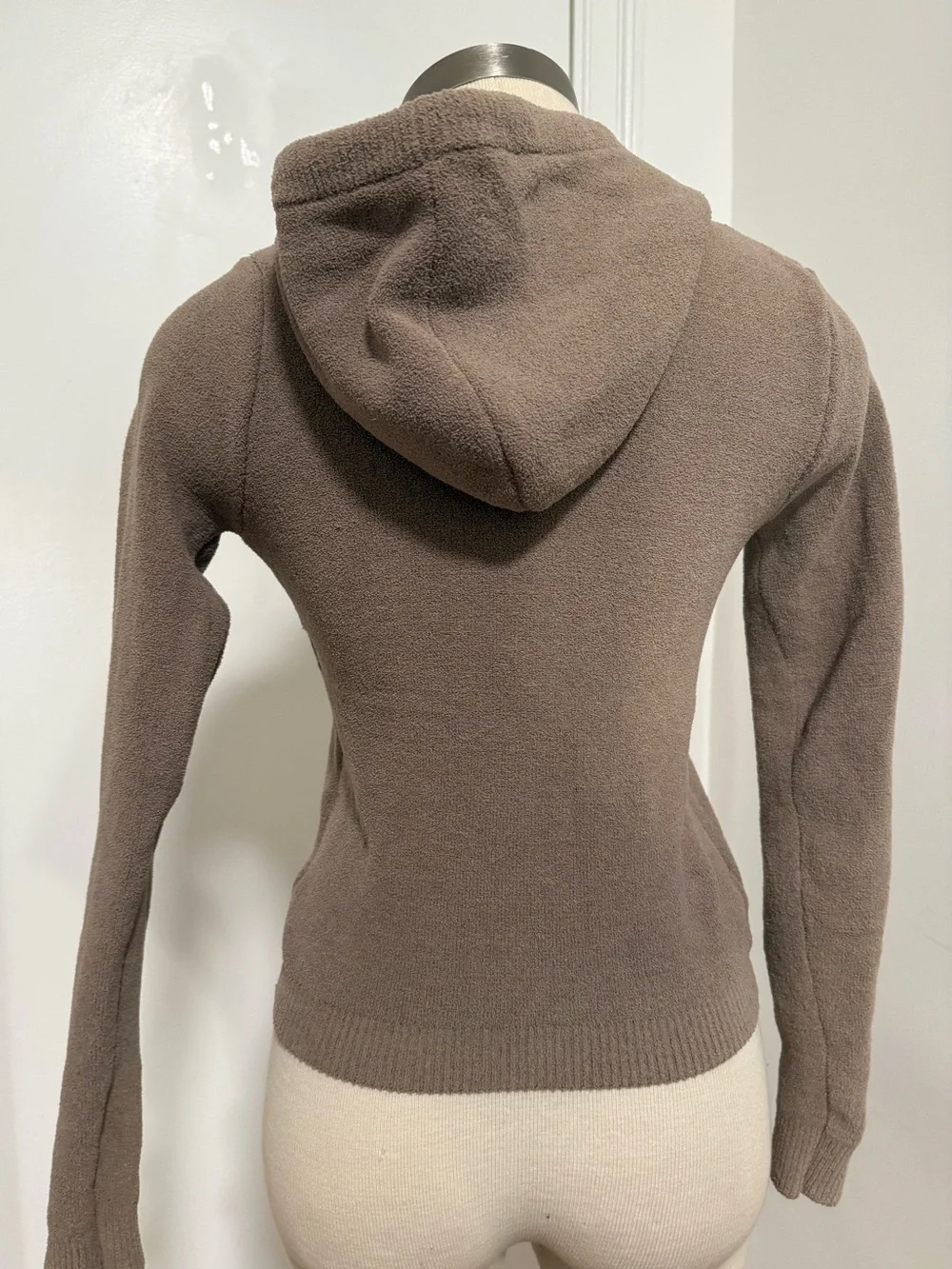 Skims Boucle Taupe Zip-Up Hooded Knit Sweater M